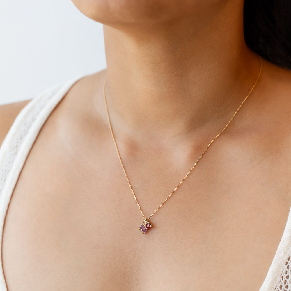 Ruby and Pink Sapphire Cluster Pendant Necklace