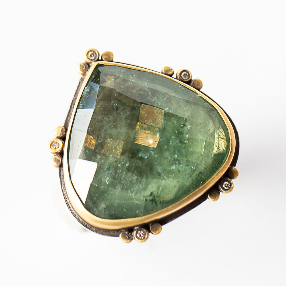 Large Pear-Cut Blue-Green Tourmaline Ring with Diamonds