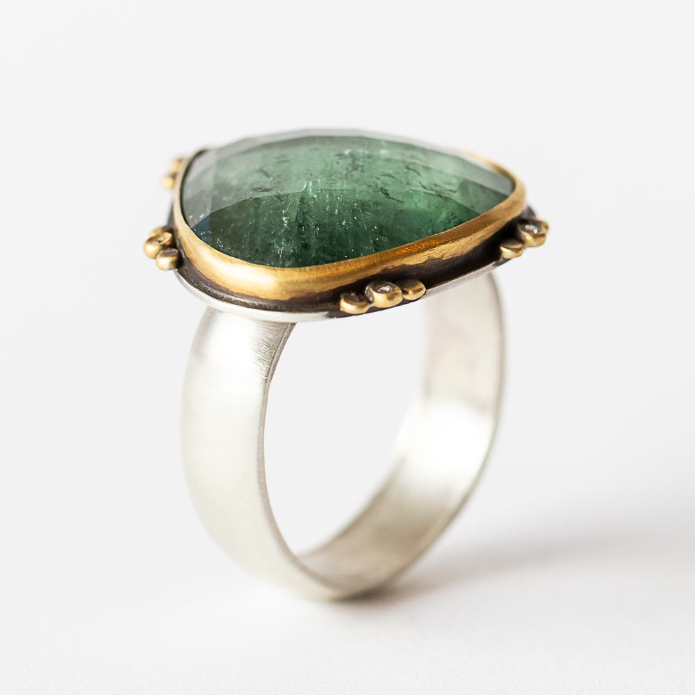 Large Pear-Cut Blue-Green Tourmaline Ring with Diamonds