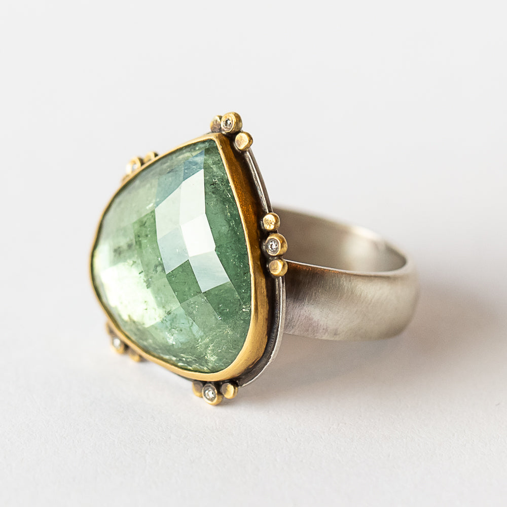 Large Pear-Cut Blue-Green Tourmaline Ring with Diamonds