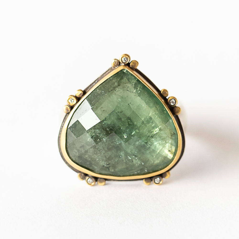 Large Pear-Cut Blue-Green Tourmaline Ring with Diamonds