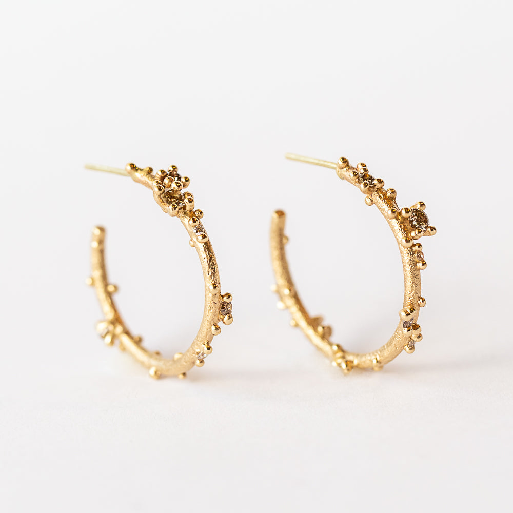 Large Champagne Diamond Encrusted Hoop Earrings