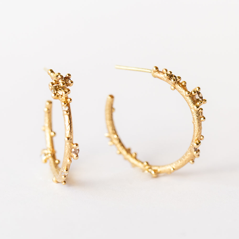 Large Champagne Diamond Encrusted Hoop Earrings
