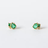 Emerald and Diamond Mixed Cluster Stud Earrings