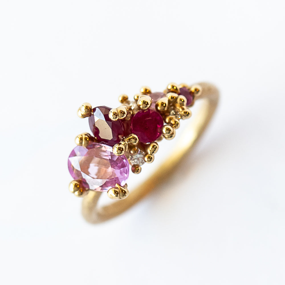 Mixed Sapphire and Ruby Tumbling Cluster Ring