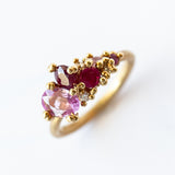 Mixed Sapphire and Ruby Tumbling Cluster Ring
