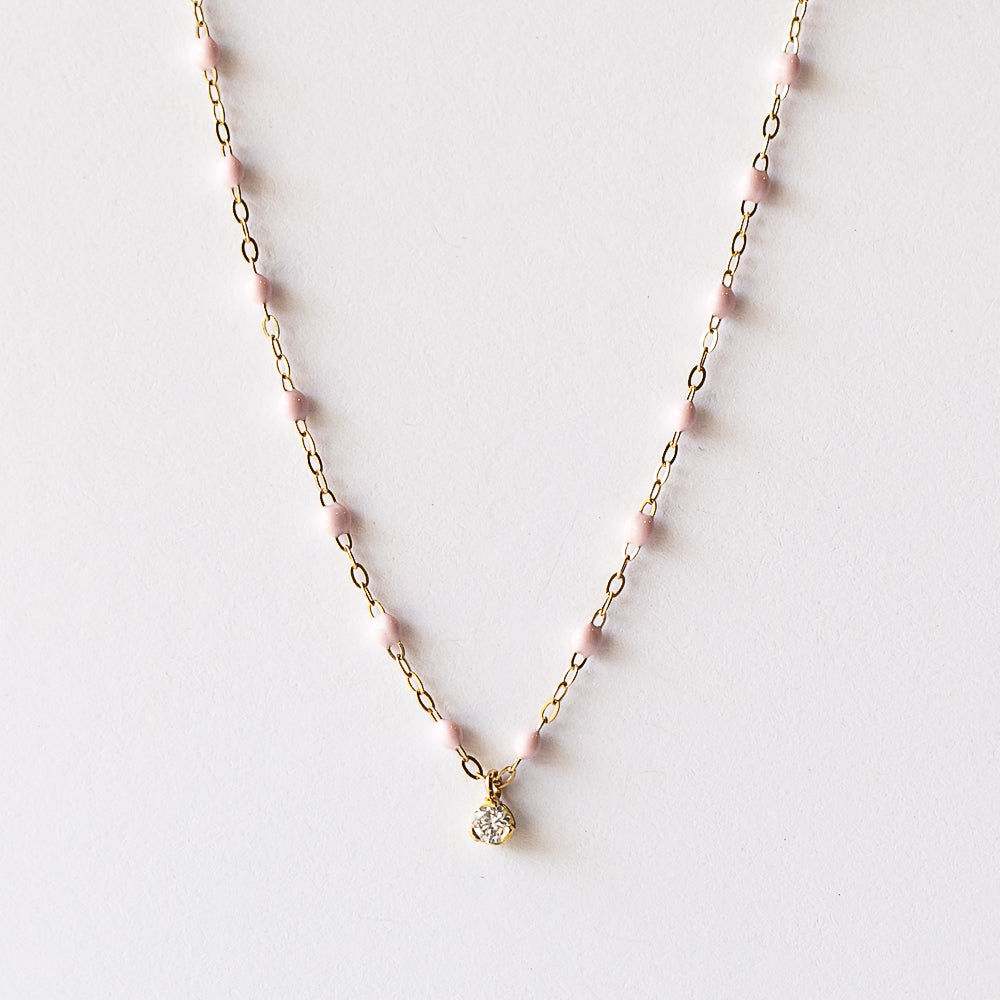 Gigi Supreme One Diamond Necklace, Baby Pink