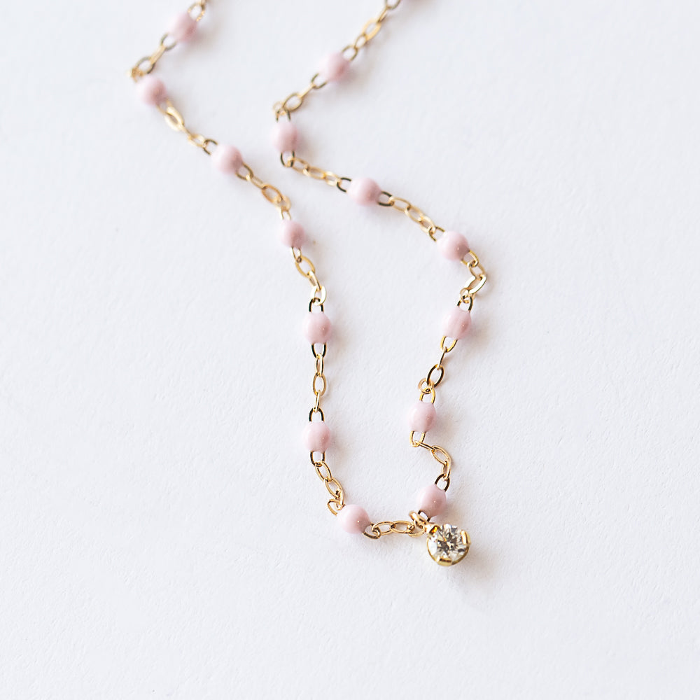 Gigi Supreme One Diamond Necklace, Baby Pink