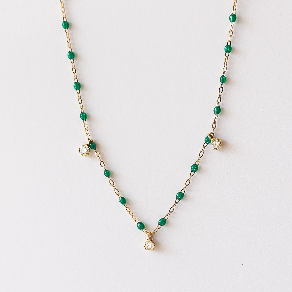 Gigi Supreme Three Diamond Necklace, Emerald