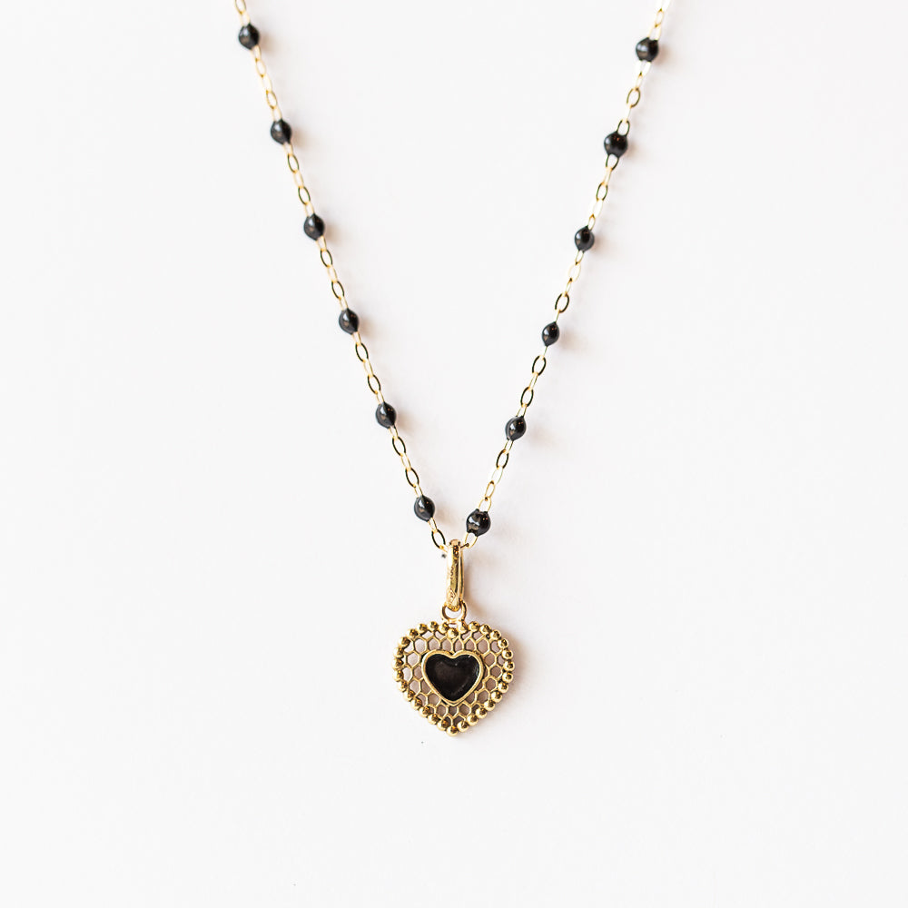 Lace Heart Charm, Black