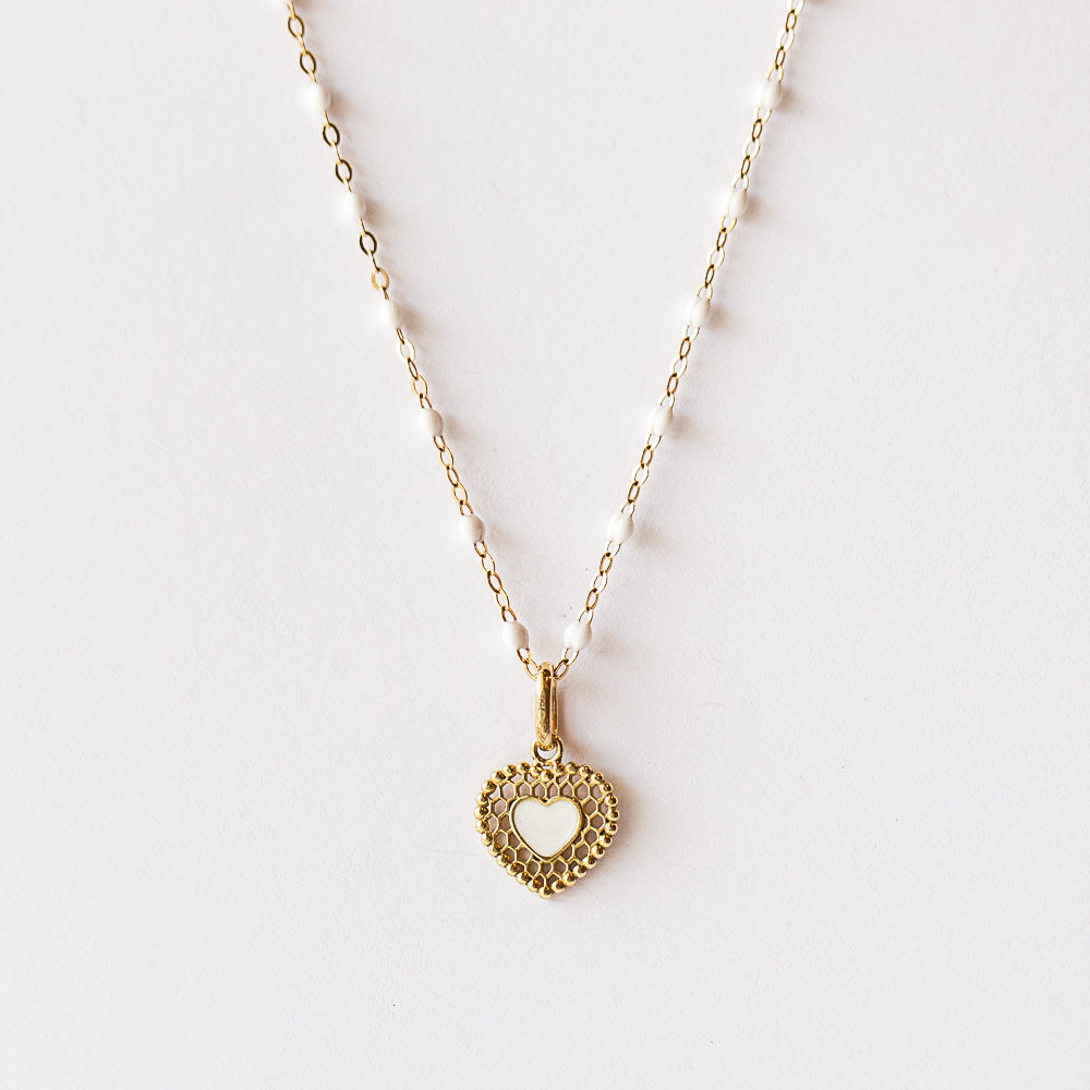 Lace Heart Charm, White