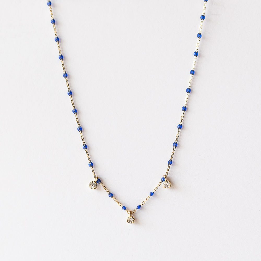 Mini Gigi Three Diamond Necklace, Lapis
