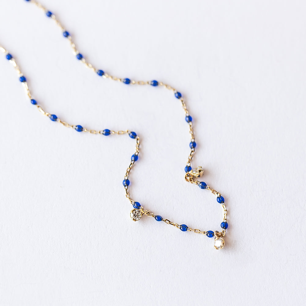 Mini Gigi Three Diamond Necklace, Lapis
