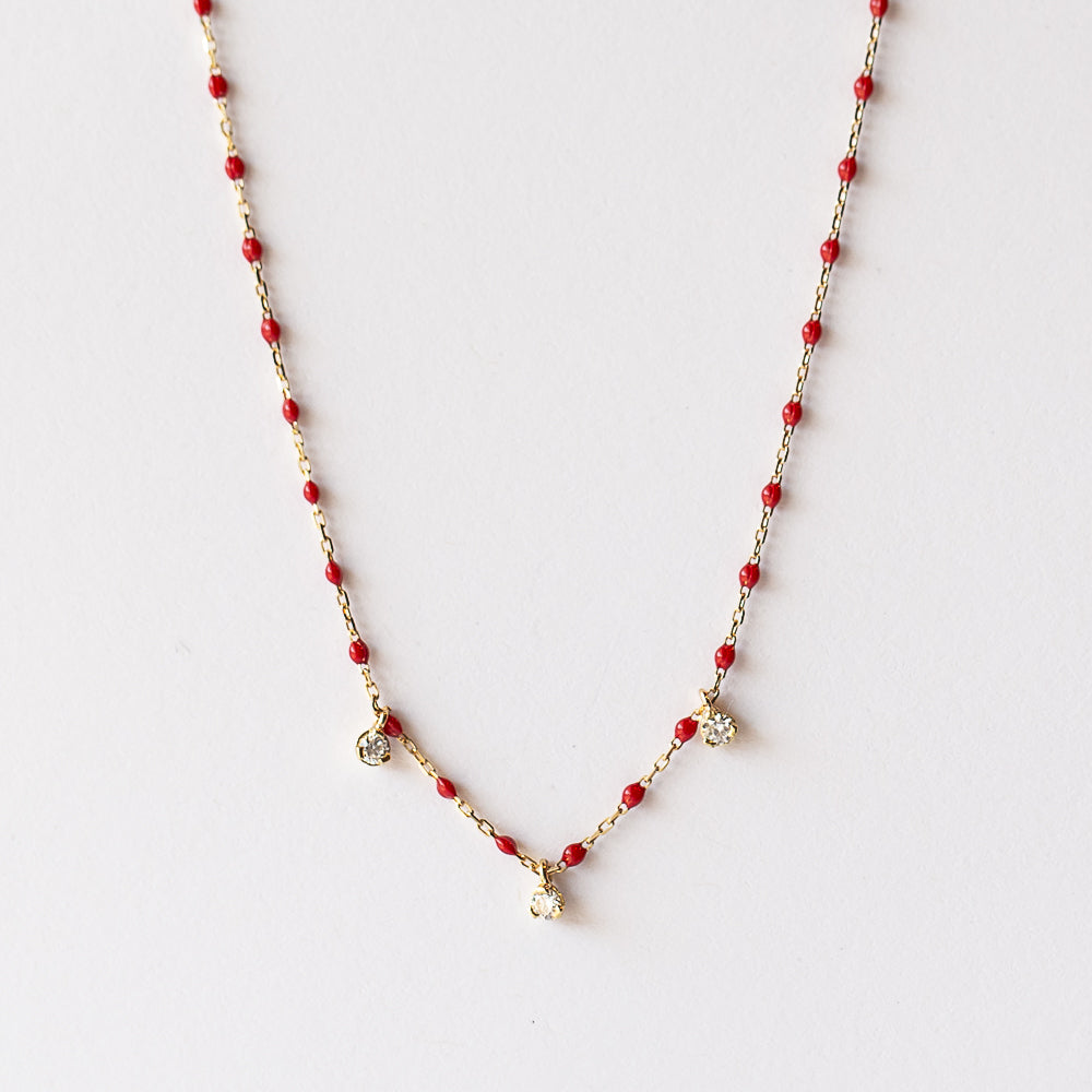 Mini Gigi Three Diamond Necklace, Poppy