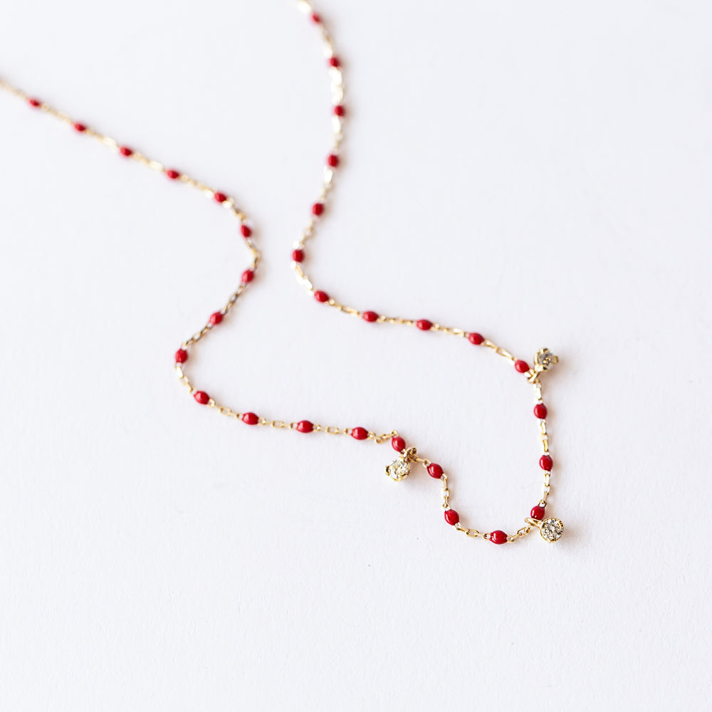 Mini Gigi Three Diamond Necklace, Poppy
