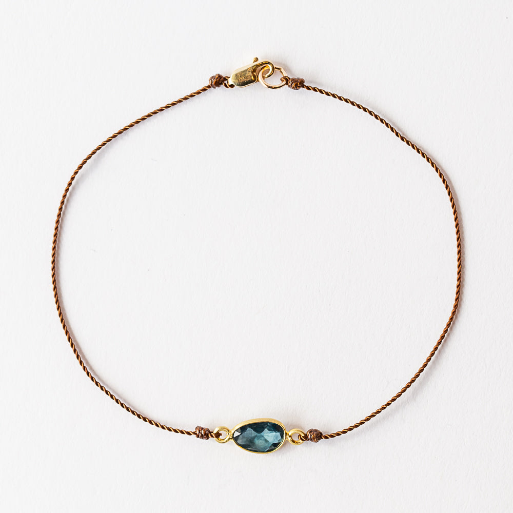 Asymmetrical Blue-Green Sapphire Cord Bracelet