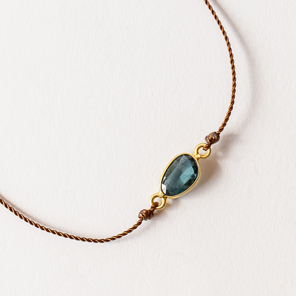 Asymmetrical Blue-Green Sapphire Cord Bracelet