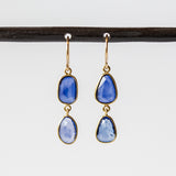 Asymmetrical Blue Sapphire Double Drop Earrings