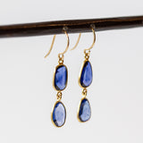Asymmetrical Blue Sapphire Double Drop Earrings