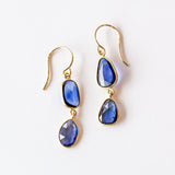 Asymmetrical Blue Sapphire Double Drop Earrings
