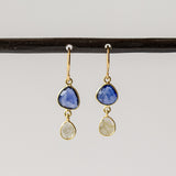 Asymmetrical Sapphire and Diamond Slice Double Drop Earrings
