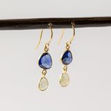 Asymmetrical Sapphire and Diamond Slice Double Drop Earrings