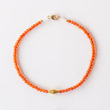 Carnelian Beaded Bracelet with Ridged Diamond-Shaped Gold Bead