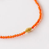 Carnelian Beaded Bracelet with Ridged Diamond-Shaped Gold Bead