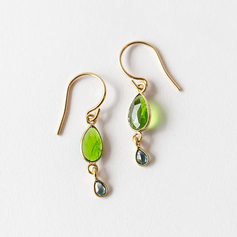 Chrome Diopside and Blue Sapphire Double Drop Earrings