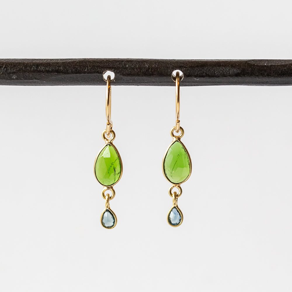 Chrome Diopside and Blue Sapphire Double Drop Earrings