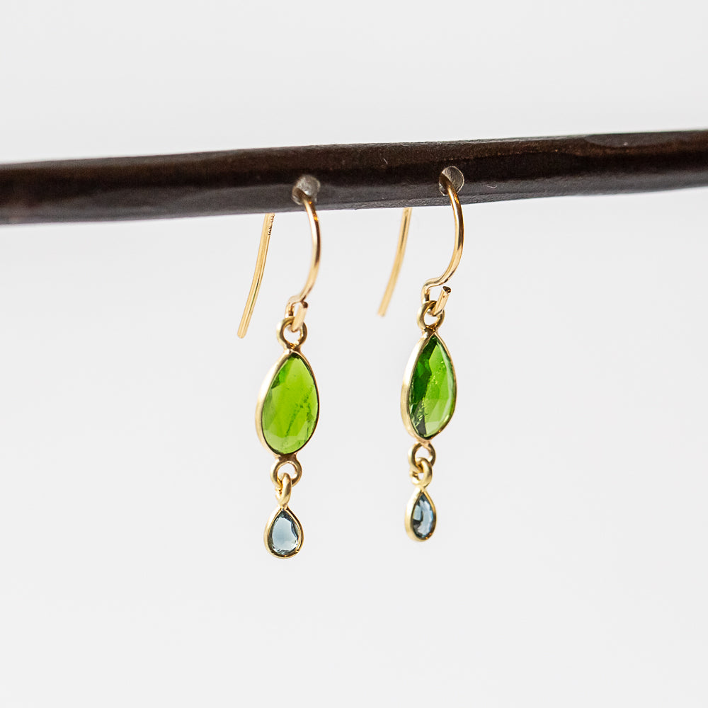 Chrome Diopside and Blue Sapphire Double Drop Earrings