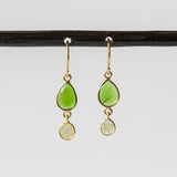 Chrome Diopside and Diamond Slice Double Drop Earrings