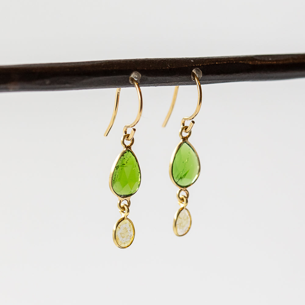 Chrome Diopside and Diamond Slice Double Drop Earrings