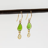 Chrome Diopside and Diamond Slice Double Drop Earrings
