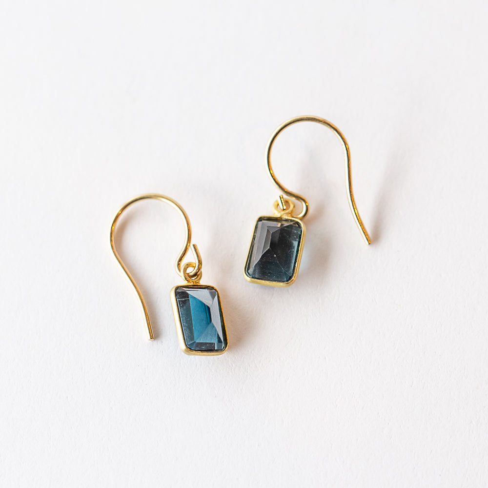 Emerald Cut London Blue Topaz Drop Earrings