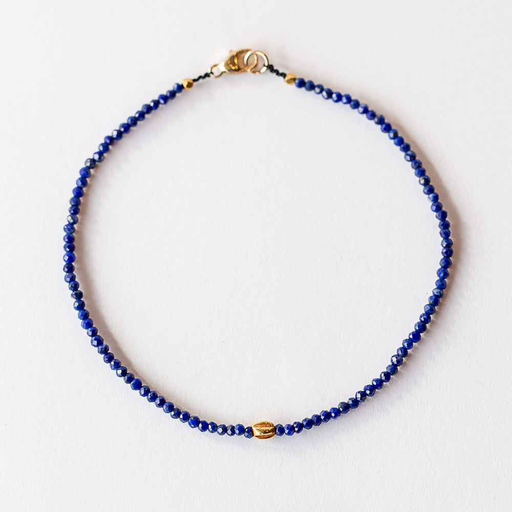 Faceted Lapis Beaded Bracelet with Fluted Gold Bead