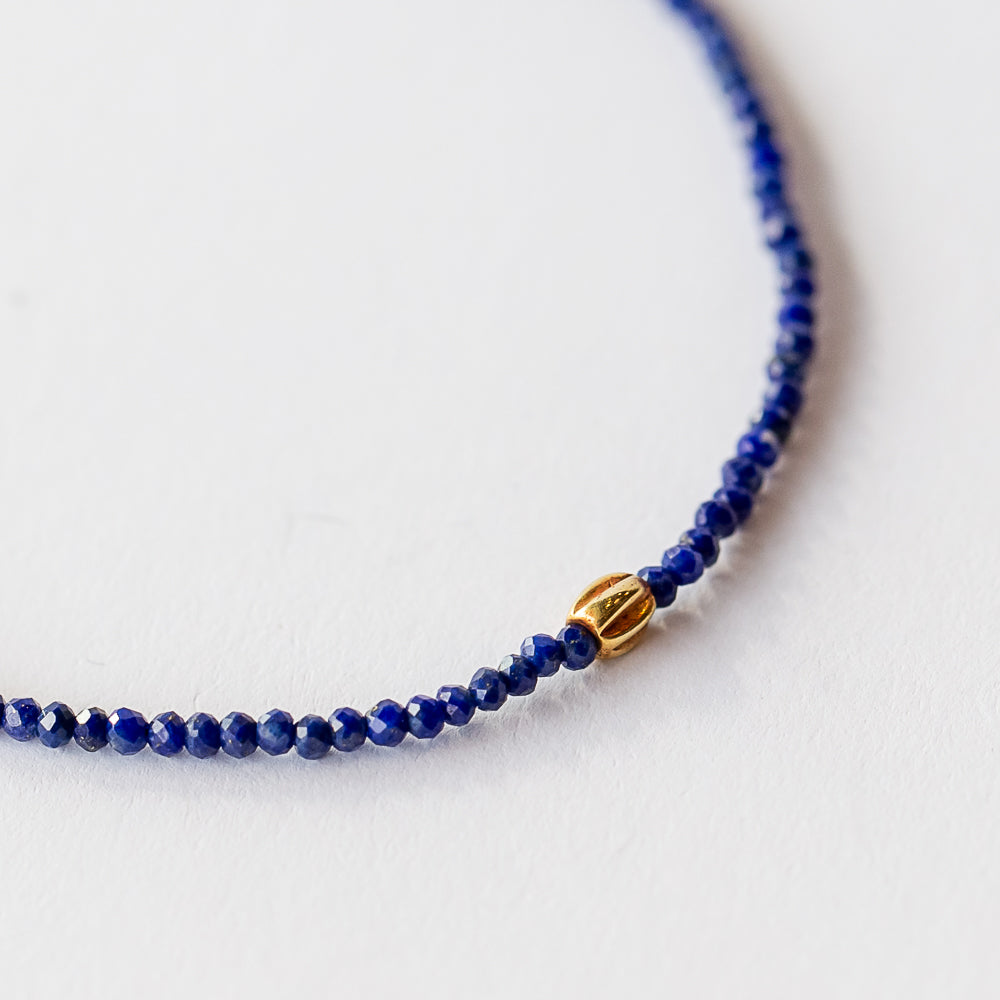 Faceted Lapis Beaded Bracelet with Fluted Gold Bead