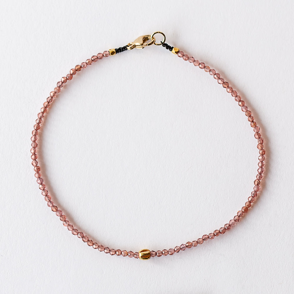 Garnet Beaded Bracelet with Fluted Gold Bead