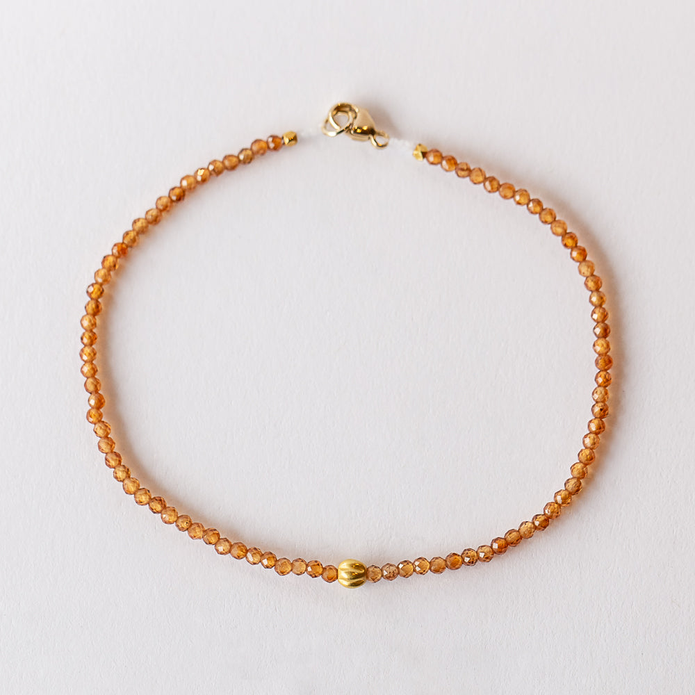 Hessonite Garnet Beaded Bracelet with Fluted Gold Bead