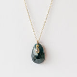 Large Deep Blue-Green Tourmaline Necklace with Tiny Diamond Dangle