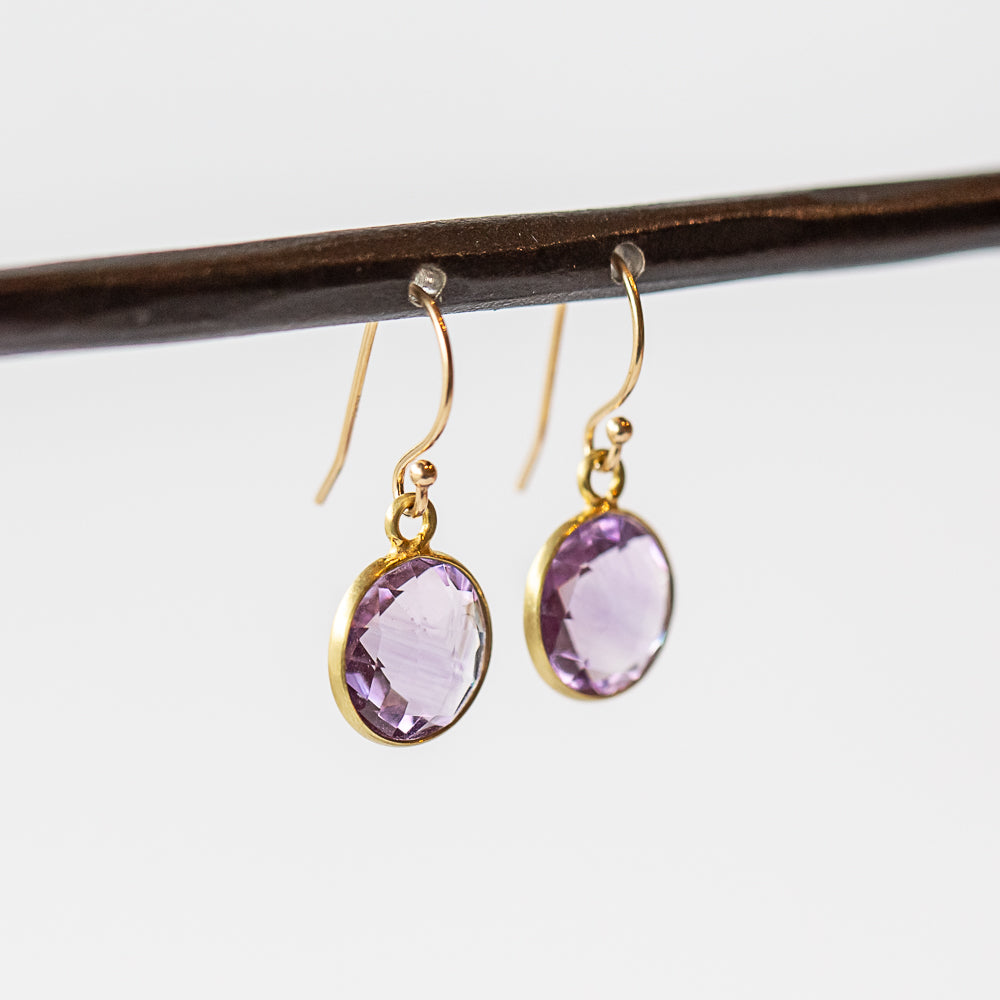 Round Amethyst Drop Earrings