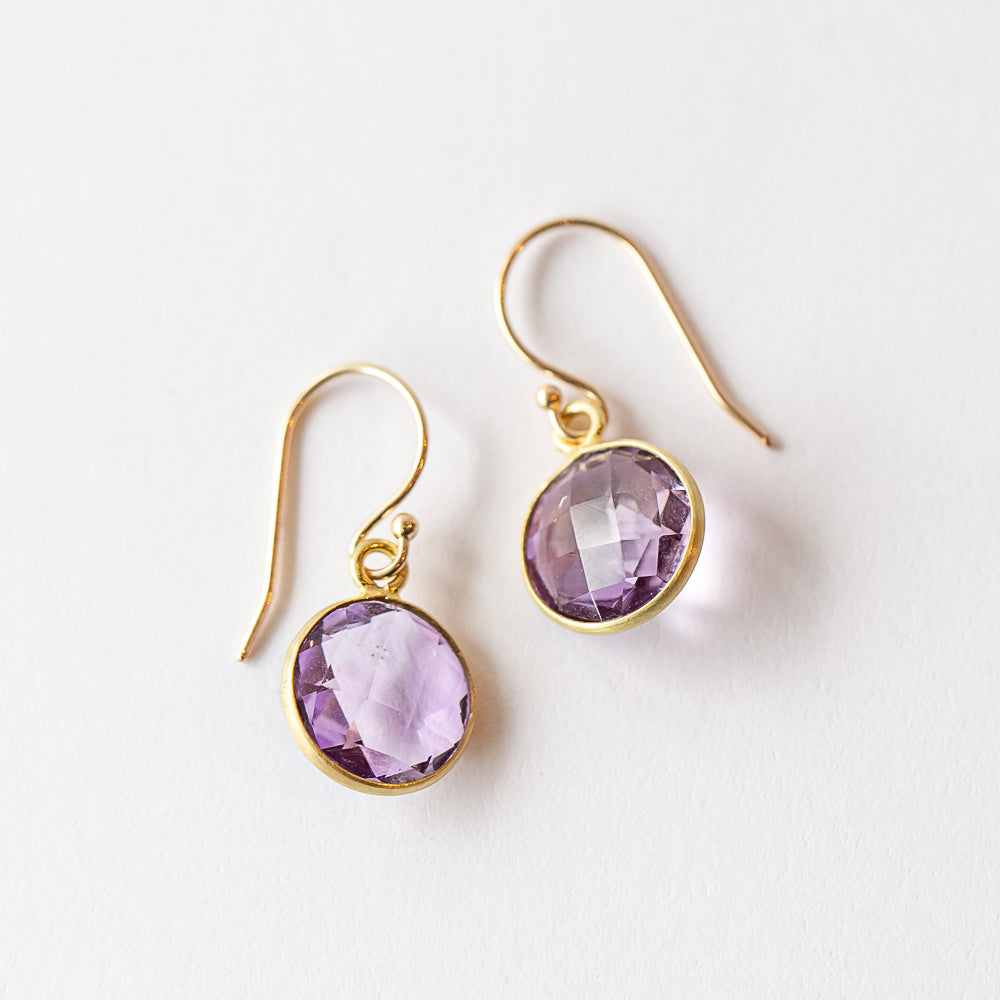 Round Amethyst Drop Earrings