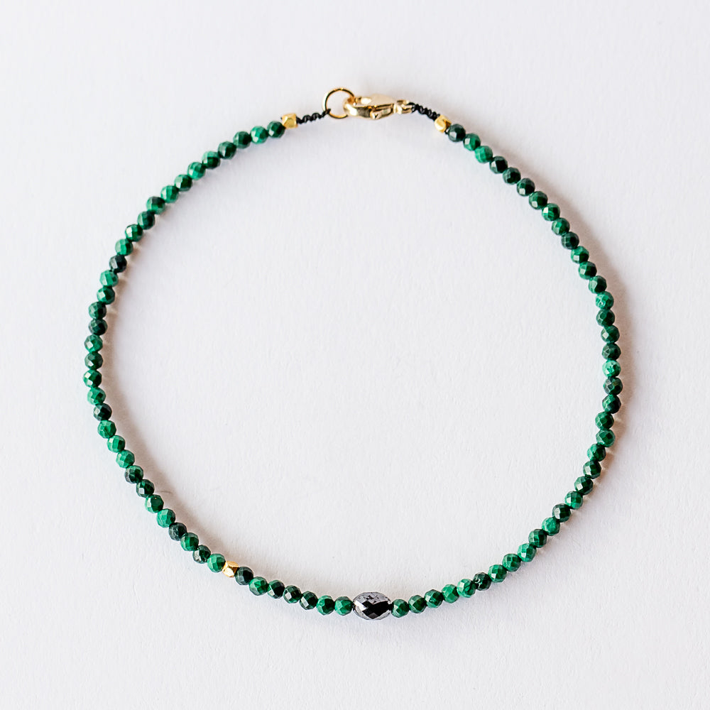 Malachite Beaded Bracelet with Faceted Oval Black Diamond Bead