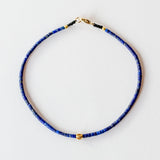 Matte Lapis Beaded Bracelet with Fluted Gold Bead