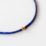 Matte Lapis Beaded Bracelet with Fluted Gold Bead