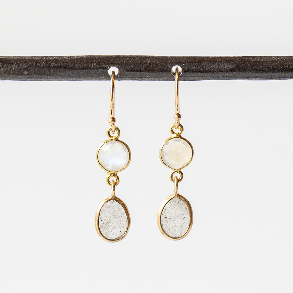 Moonstone and Labradorite Double Drop Earrings