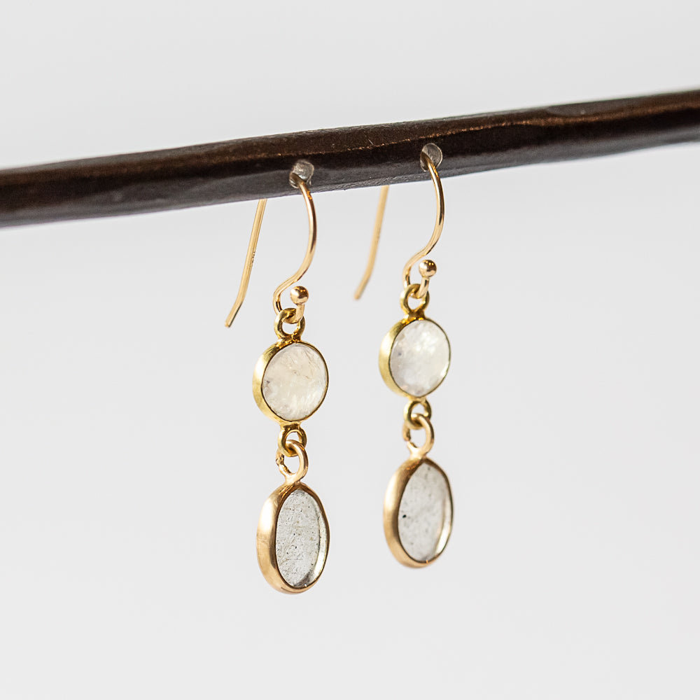 Moonstone and Labradorite Double Drop Earrings