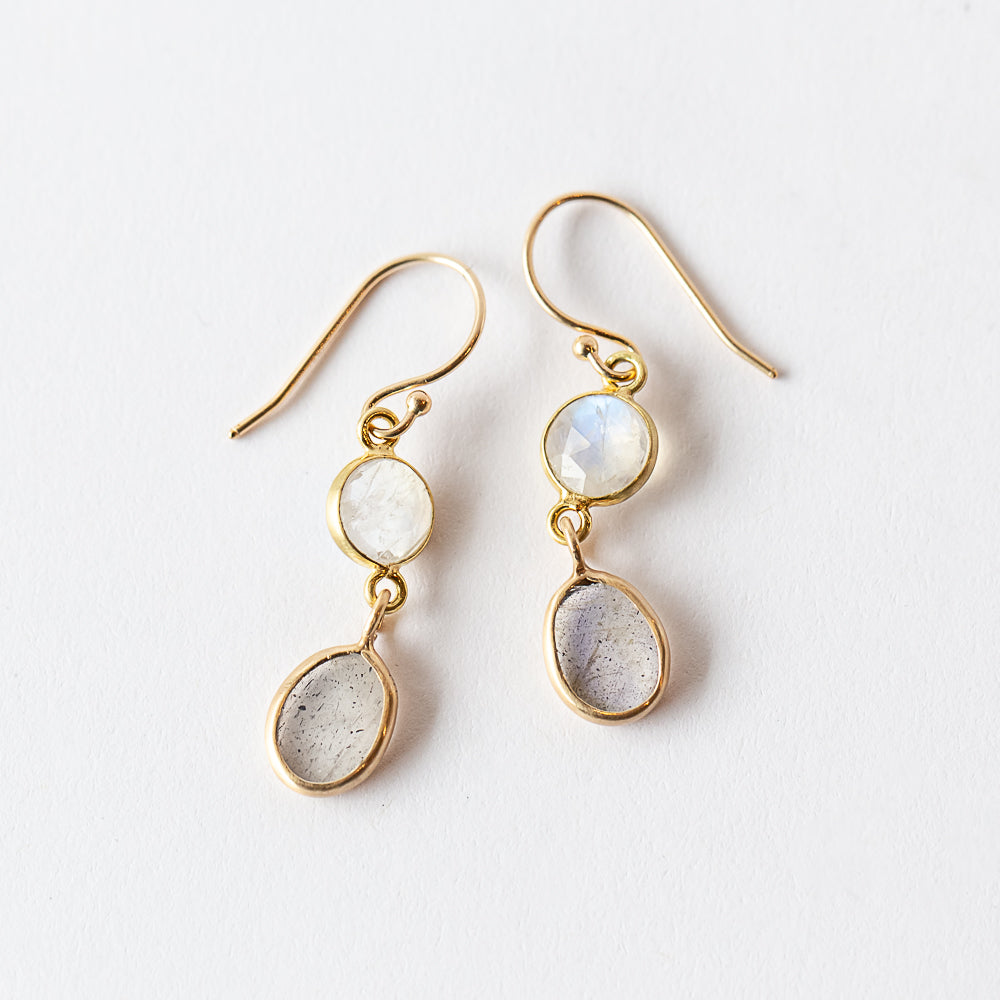 Moonstone and Labradorite Double Drop Earrings