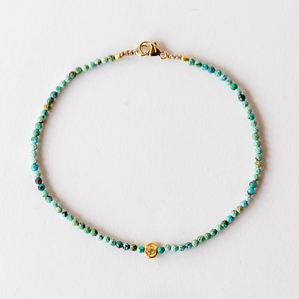 Multicolor Turquoise Beaded Bracelet with Flat Round Gold Bead