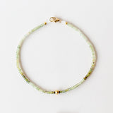 Ombre Green Tourmaline Beaded Bracelet with Knife-Edge Gold Bead